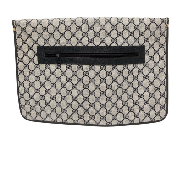Gucci Beige and Black Monogram Envelope Clutch - Picture 4 of 5